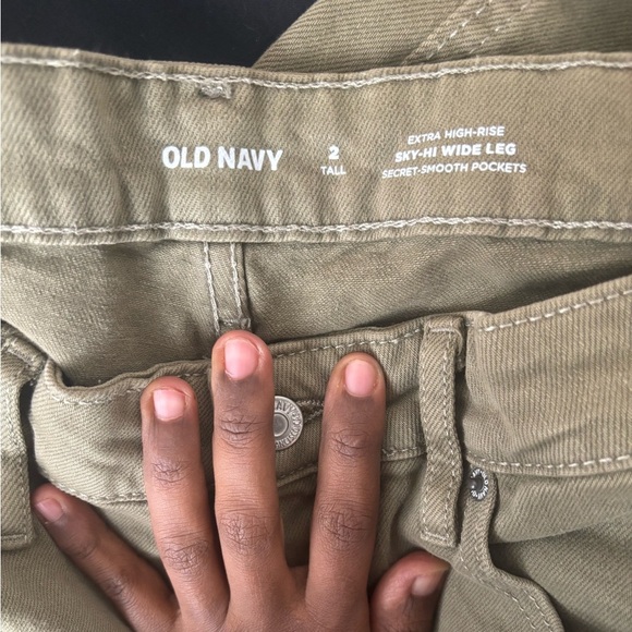 OLD NAVY JEANS EXTRA HIGH-RISE SKY-HI WIDE LEG SECRET SMOOTH POCKETS GREEN SZ 2T - Picture 5 of 5